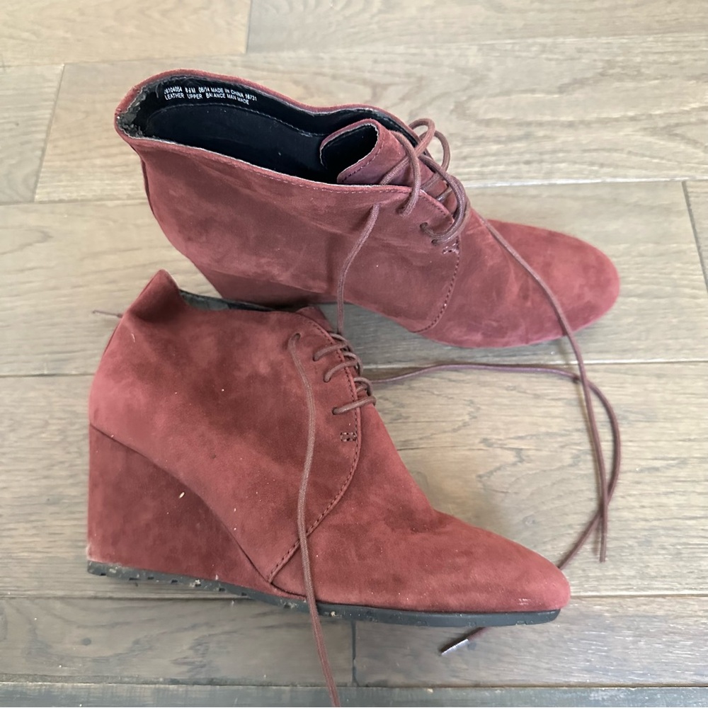Clark’s Suede Lace-Up Wedge Booties